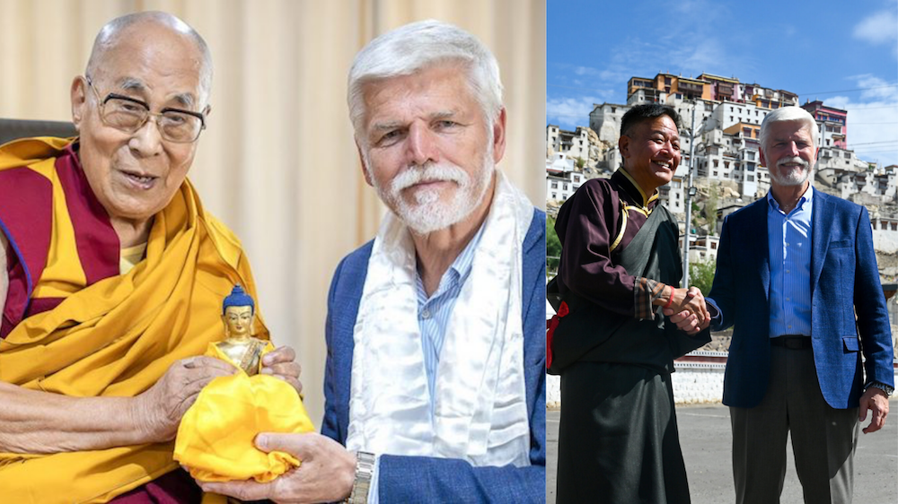 Czech President Petr Pavel with the Tibetan spiritual leader H.H. the Dalai Lama and CTA President Penpa Tsering during his visit to Leh, Ladakh on July 27, 2025 (Photo/OHHDL)