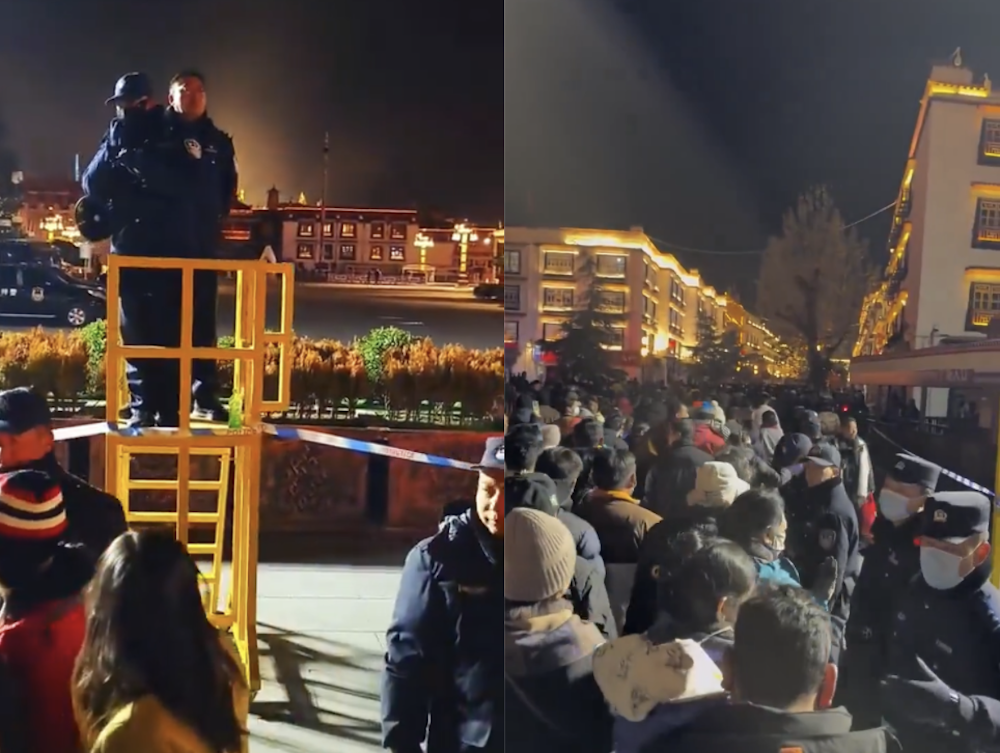 Police and paramilitary forces seen deployed in Lhasa during religious festival of Gaden Ngamchoe